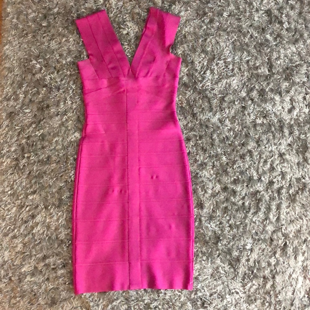 Pink Herve Leger cocktail dress
